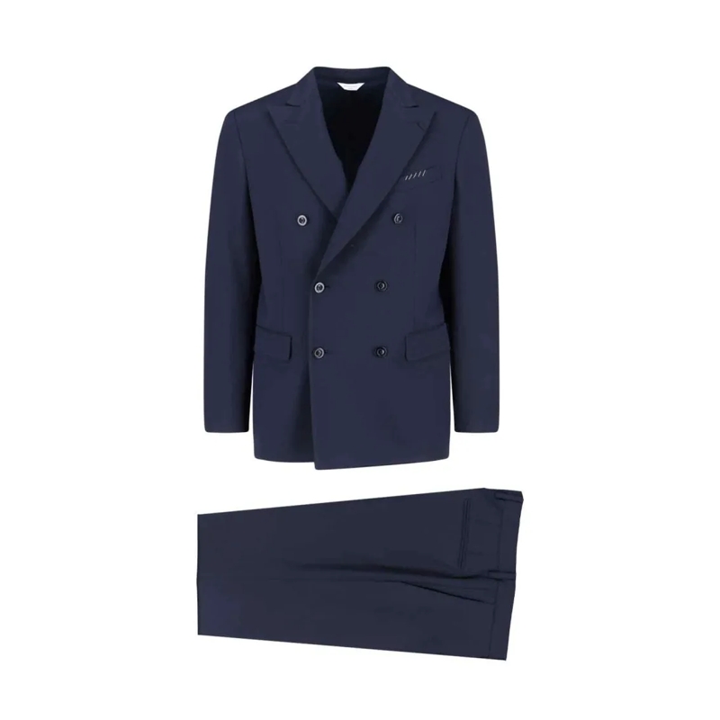 Boglioli Anzugkombination Navy Blue Virgin Wool Blend Double-Breasted Suit Blue