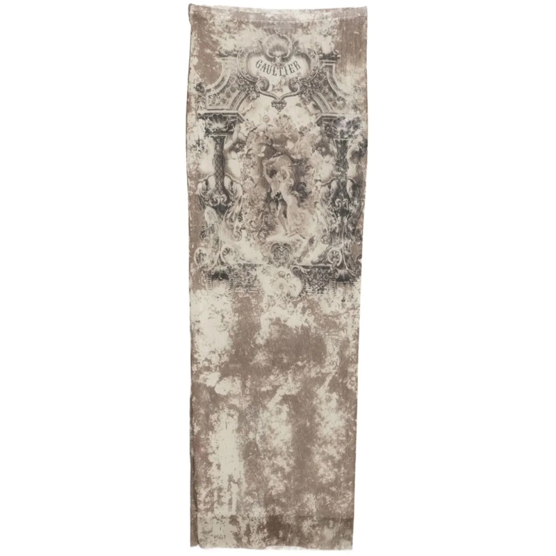 Jean Paul Gaultier Midirock Mesh Long Skirt Printed Medaillon Lightbeige/taupe beige