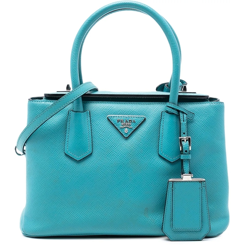 Prada Schultertasche Small Saffiano Cuir Turnlock Twin Satchel blau