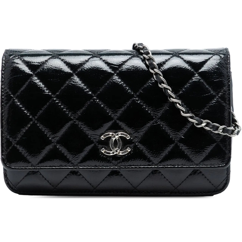 Chanel Schultertasche CC Quilted Patent Wallet On Chain schwarz