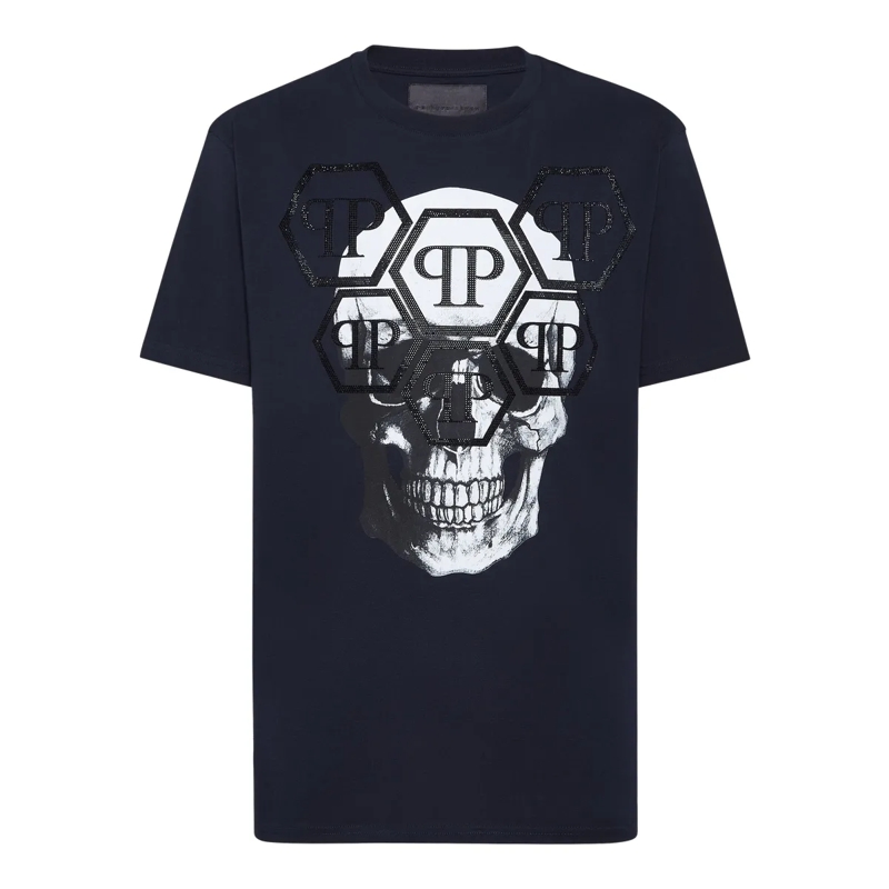 Philipp Plein T-Shirt T-Shirt Skull Mit Schmucksteinen dunkel-blau