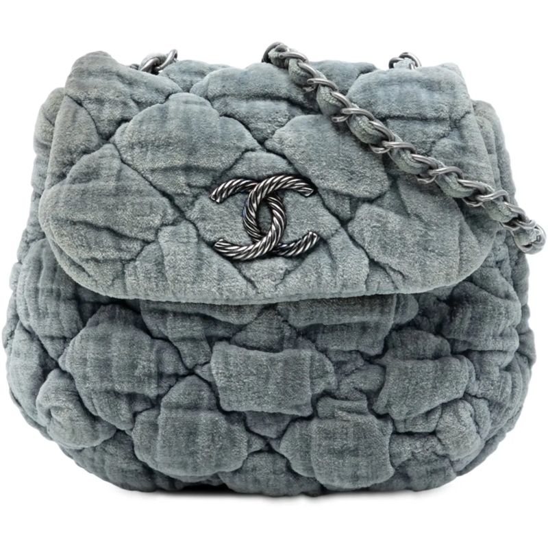 Chanel Schultertasche Paris Moscou Mini Velvet Bubble Quilt Flap grau