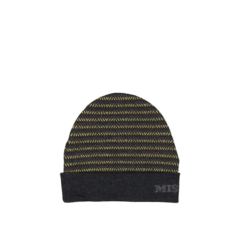 Missoni Hoed Patterned Knit Wool Hat With Ribbed Trims Black