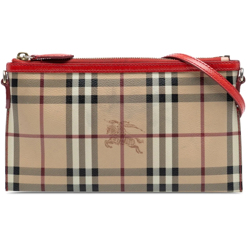 Burberry Schultertasche Haymarket Check Coated Canvas Peyton Crossbody braun