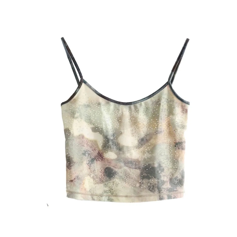 Diesel Chemisier Fitted Crop Top With Abstract Camouflage Pattern Neutrals