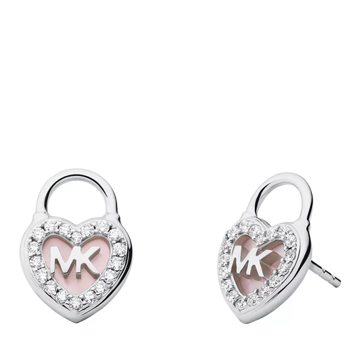 Michael Kors Mother of Pearl Heart Lock Stud Earrings Silver Stud