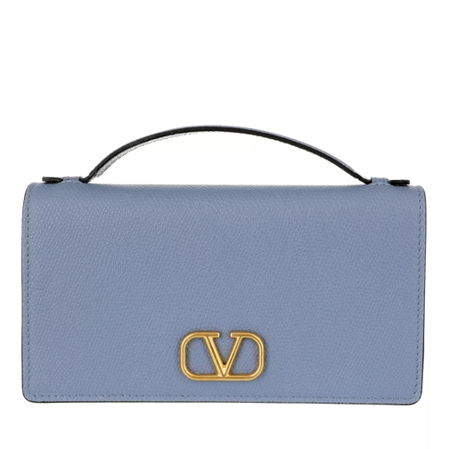 Valentino Garavani Wallet On Chain Calfskin Niagara Blue Wallet On A Chain