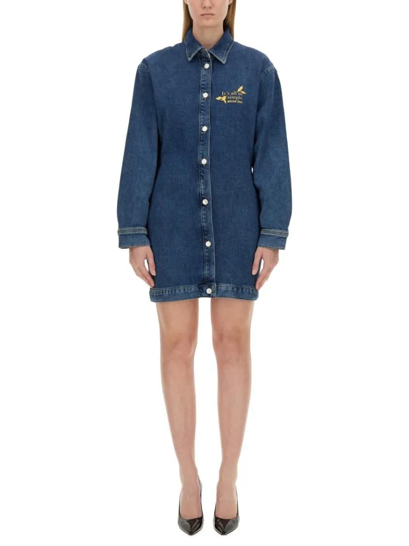 Thumbnail - Moschino - Classic Button-Down Denim Dress With Embroidered D - Größe M - blau
