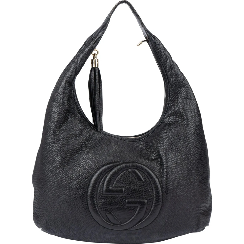 Gucci Schultertasche Gucci Leather GG Big Soho Hobo Bag schwarz