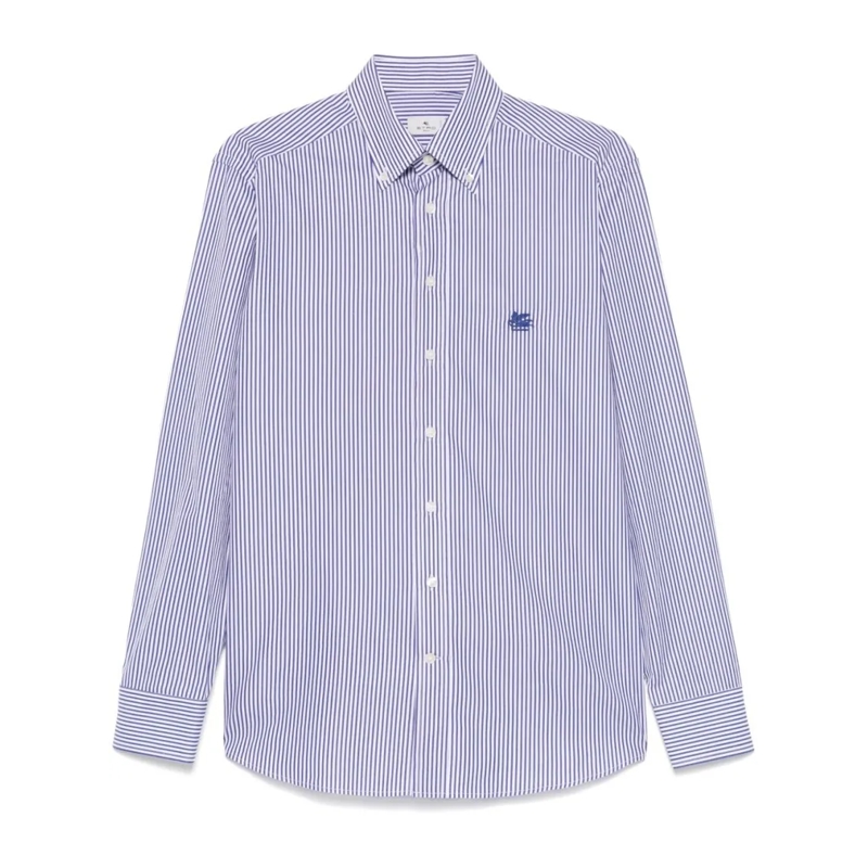 Etro Overhemd Blue And White Striped Cotton Shirt Blue