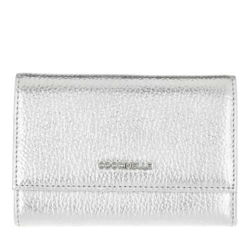 Coccinelle Metallic Soft Wallet Silver Tri-Fold Portemonnaie