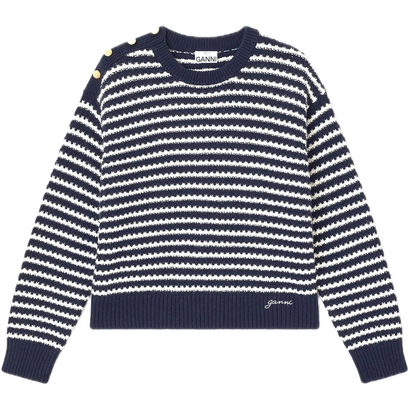 GANNI  pull dik katoen streep blau