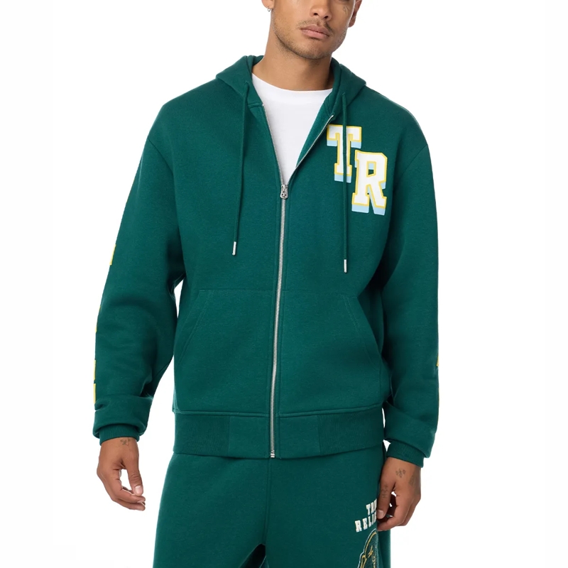 True Religion  - Zip-Hoodie- Varsity-Stil- Logo Print auf Rücks grün(Image 6)