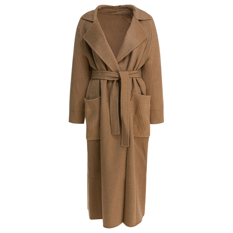 Max Mara Bontjassen Camel Tone Long Coat With Belted Waist Brown