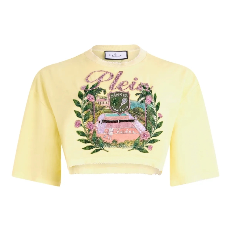 Philipp Plein T-Shirt Cropped T-Shirt Cannes Tennis Club gelb