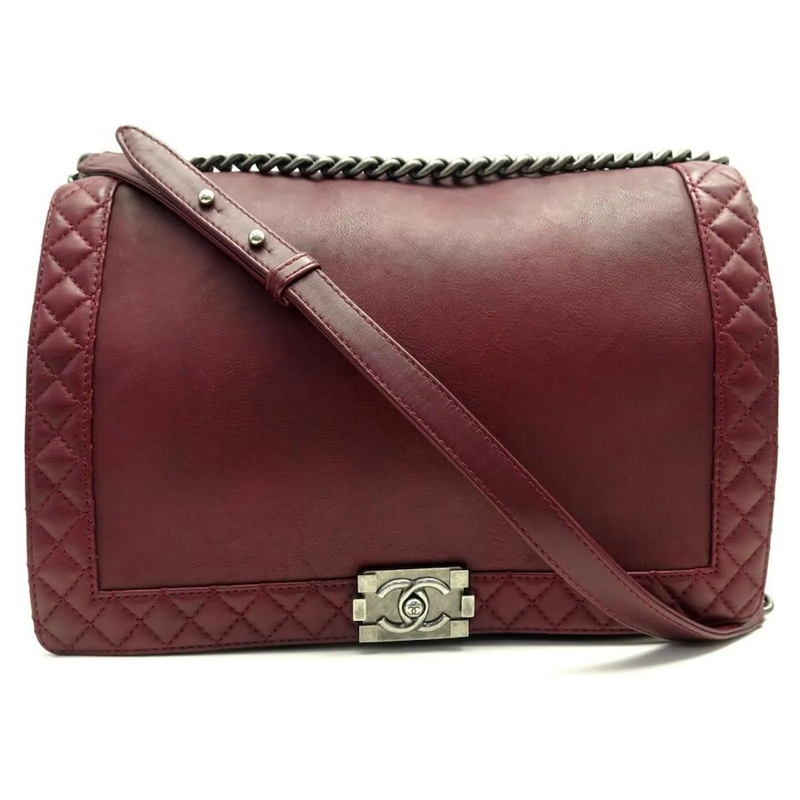 Chanel Crossbody Bag CHANEL BOY MAXI JUMBO HANDTASCHE BORDEAUX LEDER MI rot