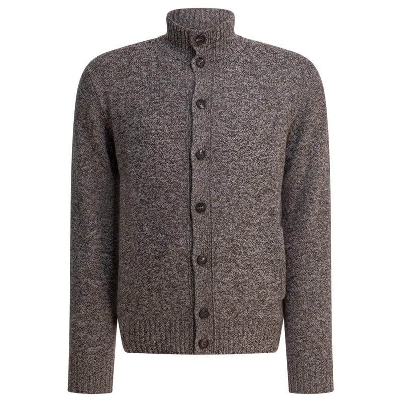 Zanone Vest Textured Brown Cardigan With High Ribbed Collar Grey