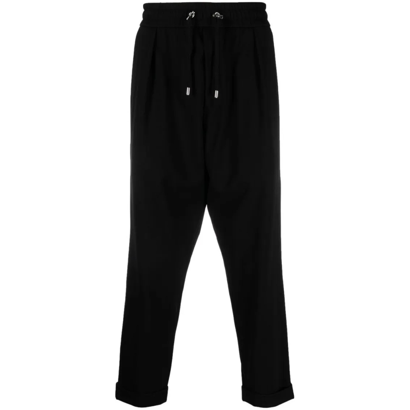 Balmain Pantalon Drop-Crotch Cropped Trousers Black