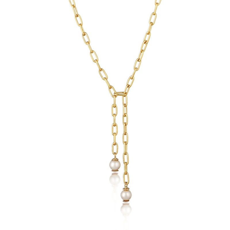 Elli Mittellange Halskette Halskette Y-Kette Gliederkette Synthetische Perle  gold