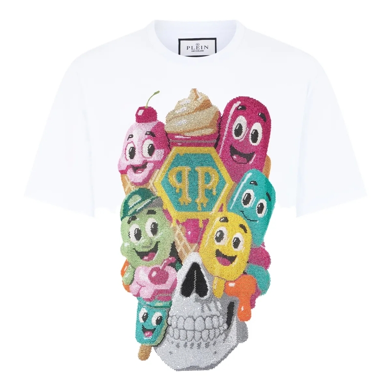 Philipp Plein T-Shirt Round Neck T-Shirt Little Ice Cream Skull weiss
