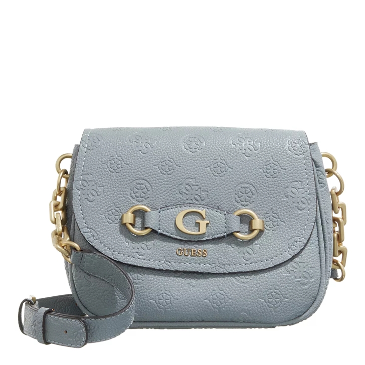 Guess Izzy Peony Tri Compartment Flap Light Denim Logo Crossbody Bag