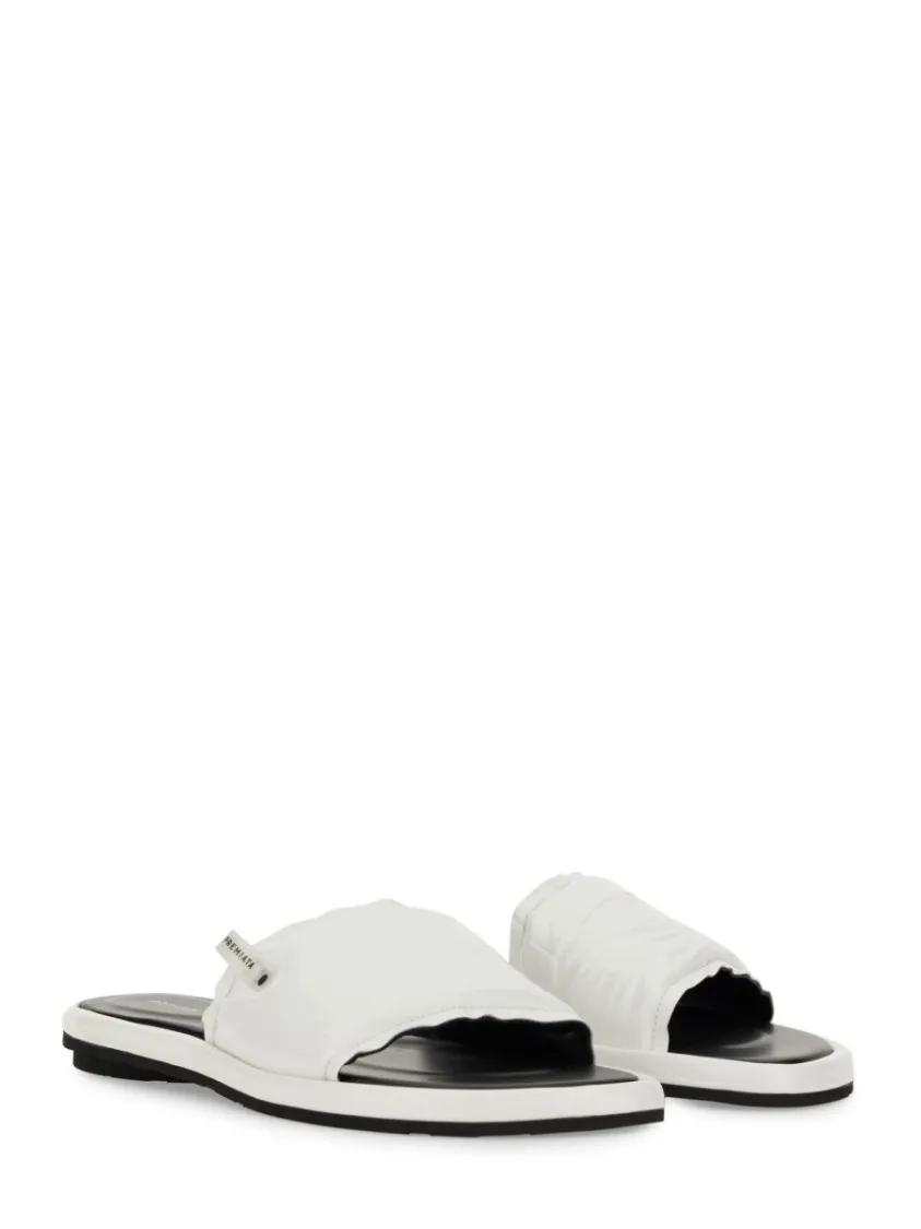 サンダル・ミュール Premiata White Slide Sandal With Lamb Leather Upper Premiata White Slide Sandal With Lamb Leather Upper White
