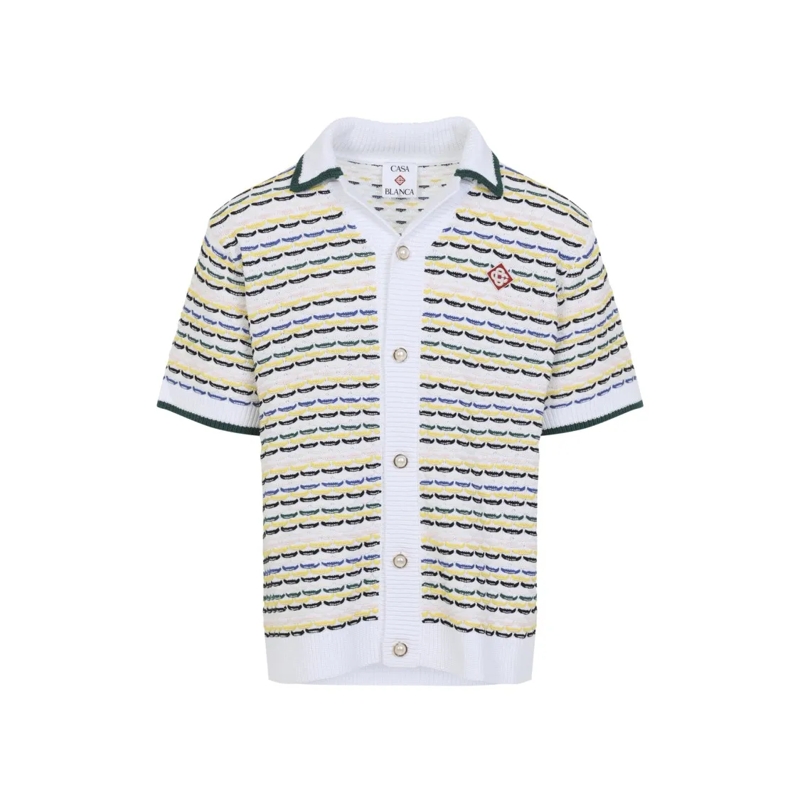 Casablanca Overhemd Textured Cotton Button-Up Shirt With Ribbed Detail Multicolor