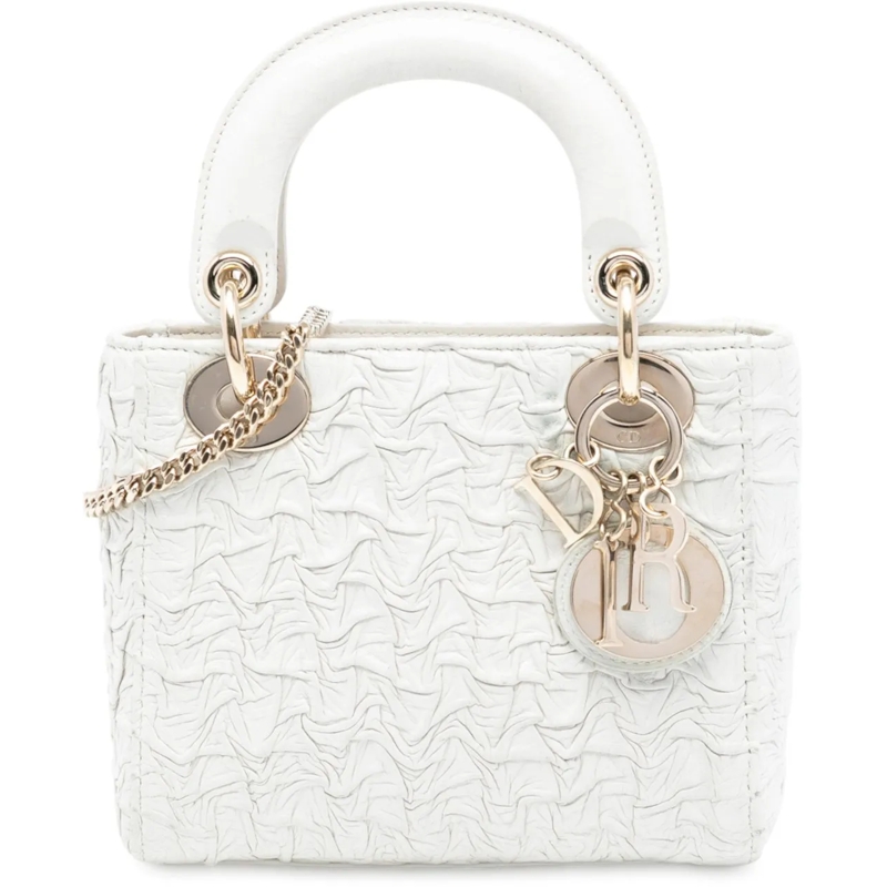 Christian Dior Schultertasche Mini Wavy Crinkled Lambskin Lady Dior weiß