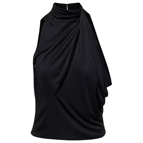 Versace Black Halterneck Top With Diagonal Cut-Out In Visc Black 