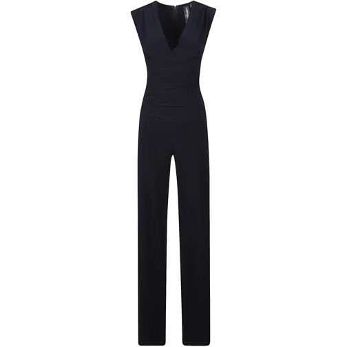 Norma Kamali Robes midi Sleeveless V Neck Shirred Waist Jumpsuit Blue blau