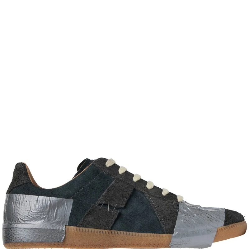 Maison Margiela Low-Top-Sneaker Textured Leather Sneakers With Contrasting Appliqu Black