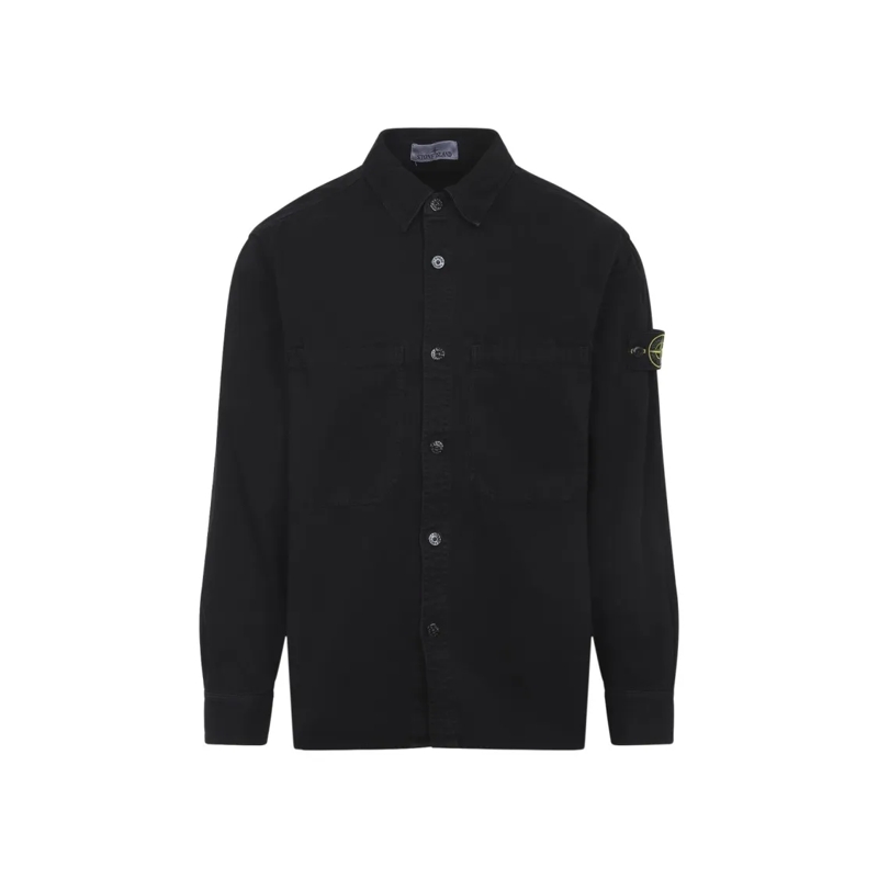 Stone Island Hemd Classic Black Button-Up Shirt With Chest Pockets Black