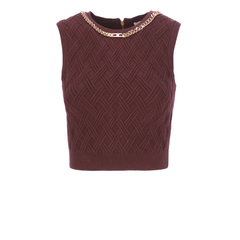 Elisabetta Franchi Pull Textured Geometric Knit Sleeveless Sweater Black