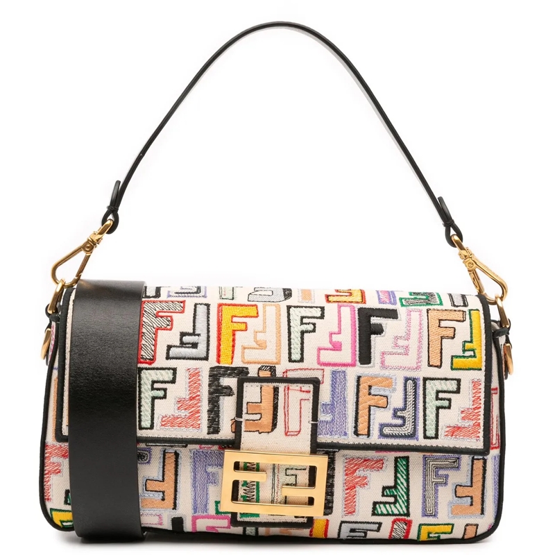 Fendi Schultertasche Chinese Valentines Day Zucca Embroidered Canvas Ba braun