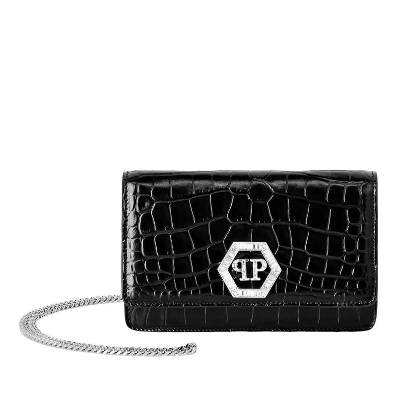Philipp Plein Schultertasche Klappentasche Hexagon Crocco Geprägt schwarz(Image 2)