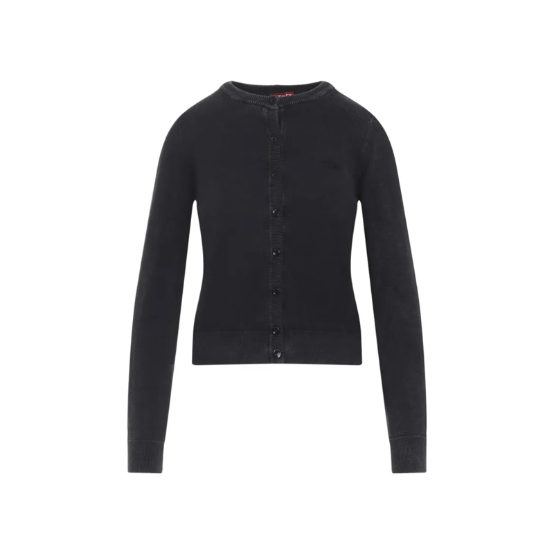 Diesel Pull Fitted Button-Up Sweater With Ribbed Detailing Black