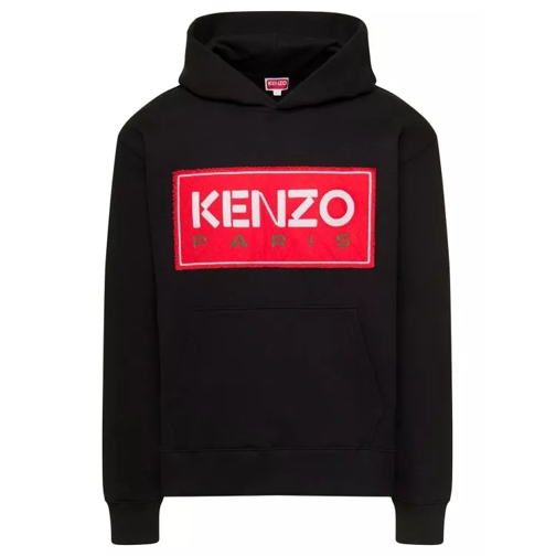 Kenzo Black Hoodie With Logo Print In Cotton Stretch Black 