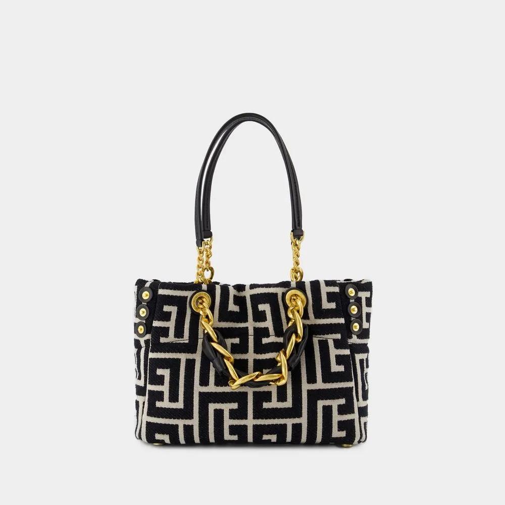 Balmain Shoppers 1945 Soft Small Ivory Shoulder Bag in zwart