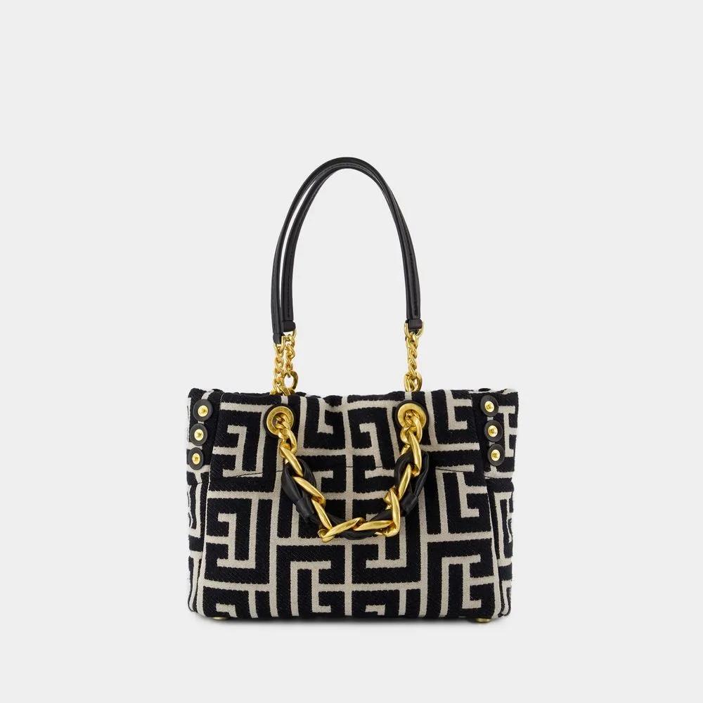 Balmain Kleine 1945 Zachte monogram jacquard tote tas Black Dames