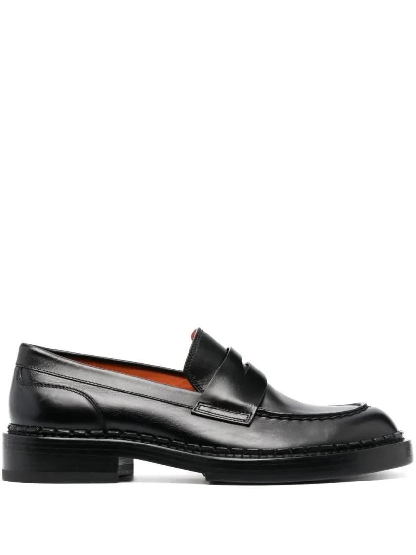 フラットシューズ Santoni Sleek Black Leather Loafers With Refined Stitching Santoni Sleek Black Leather Loafers With Refined Stitching