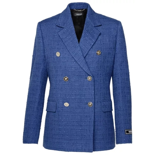 Versace Blue Cotton Blend Blazer Blue 