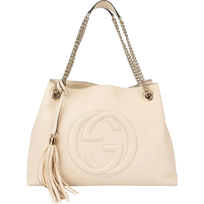 Gucci Schultertasche Gucci White Leather GG Soho Crossbody Bag weiß