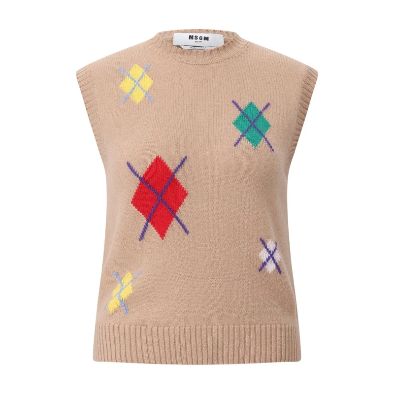 MSGM Pullover Pullunder mit Argyl-Design Braun