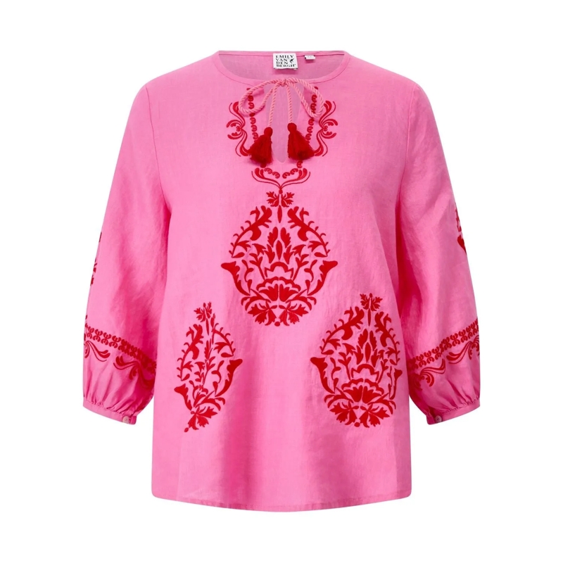 Emily can den Bergh Bluse Blusenshirt aus Leinen Pink