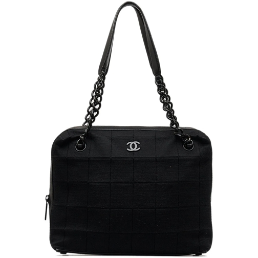 Chanel Sac à bandoulière 2001 Cotton Choco Bar Shoulder Bag schwarz