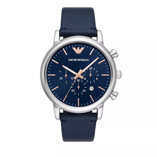 Emporio Armani Chronograph Leather Watch Blue Chronograph