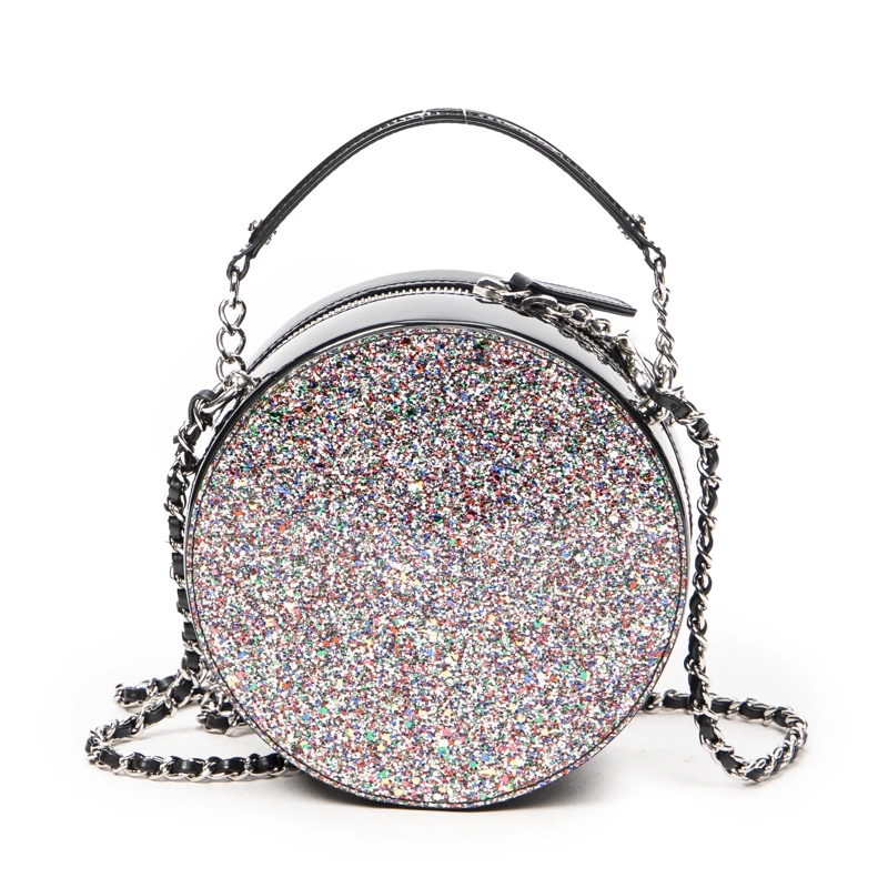 Chanel Crossbody Bag CC Round Glitter Chain Crossbody schwarz