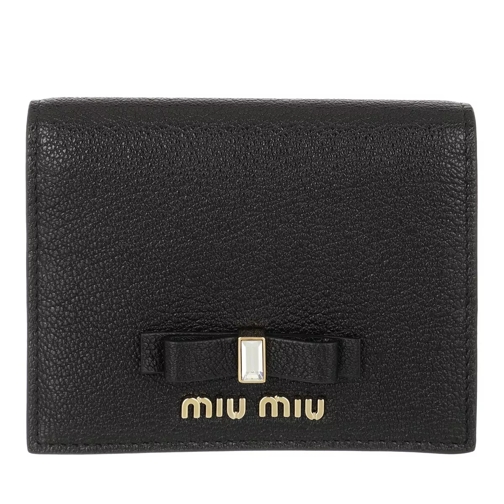Miu Miu Small Compact Wallet Leather Black Portefeuille à deux volets