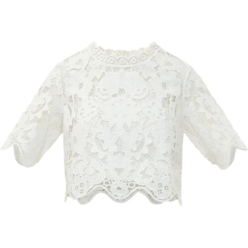 MICHAEL Michael Kors T-Shirt Top Corto in Pizzo con Maniche Corte weiß