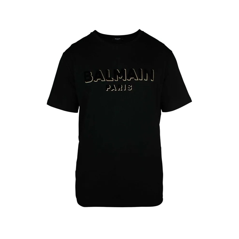 Balmain T-Shirt Oversized Black T-Shirt With Textured Logo Black